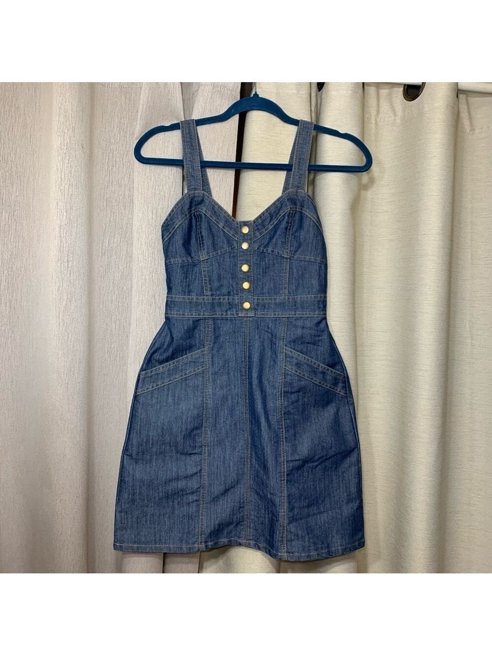 Vintage Lone Star Cowgirl Denim Dress Sz XS Blue Sweatheart Neckline Western Y2K - Picture 13 of 14